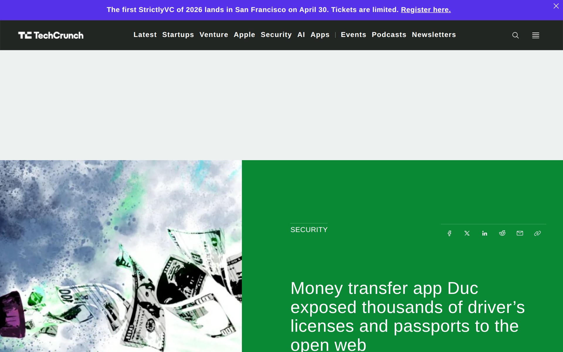 Money transfer app Duc exposed thousands of driver's licenses and passports to the open web | TechCrunch - Saved screenshot
