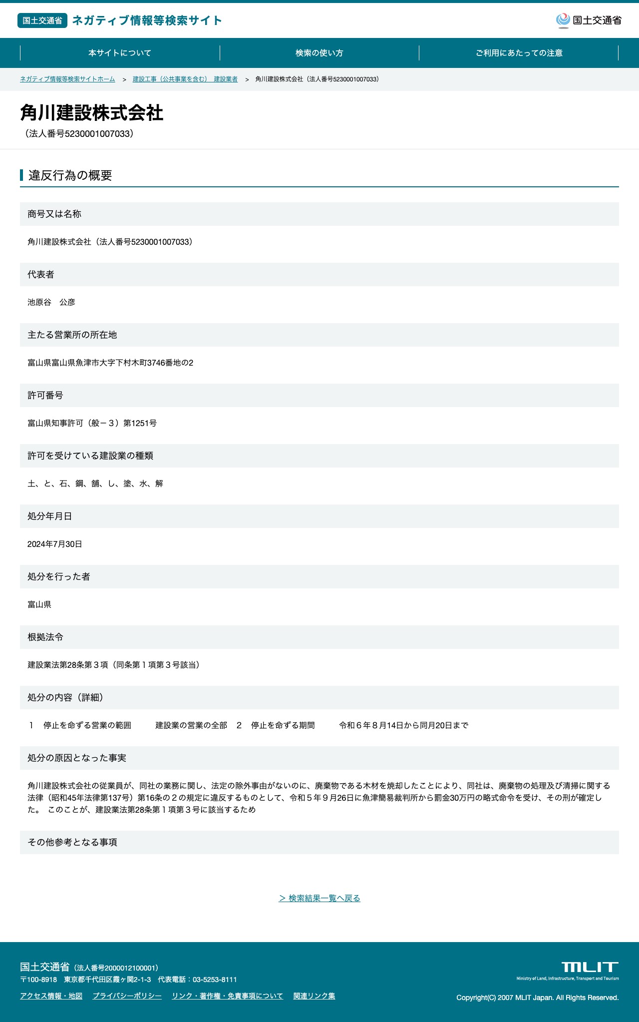 角川建設株式会社(法人番号5230001007033) - 国土交通省 ネガティブ情報等検索サイト - 保存されたスクリーンショット