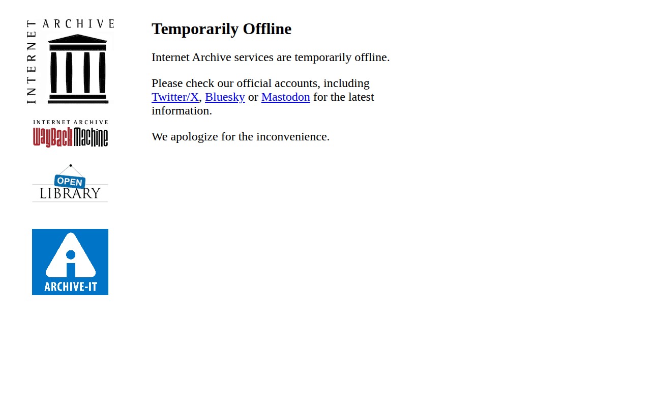 Internet Archive: Temporarily Offline - 保存されたスクリーンショット