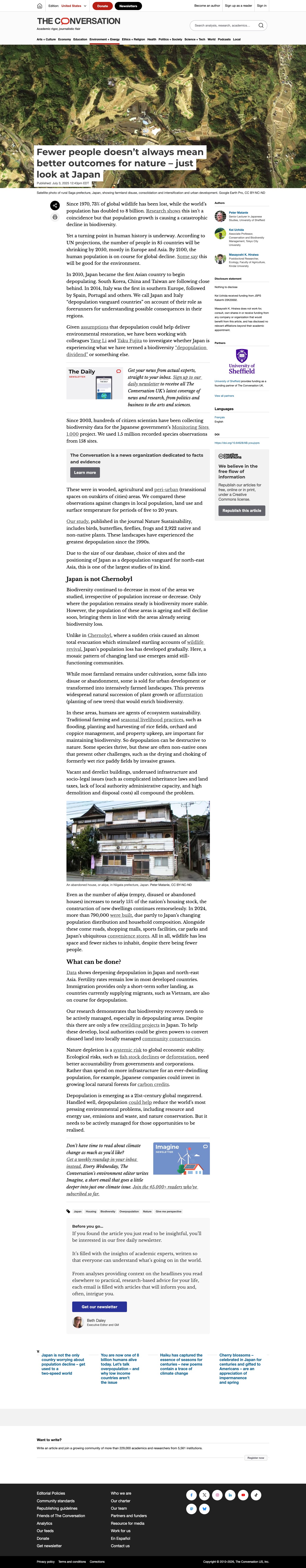 Fewer people doesn’t always mean better outcomes for nature – just look at Japan - 保存されたスクリーンショット