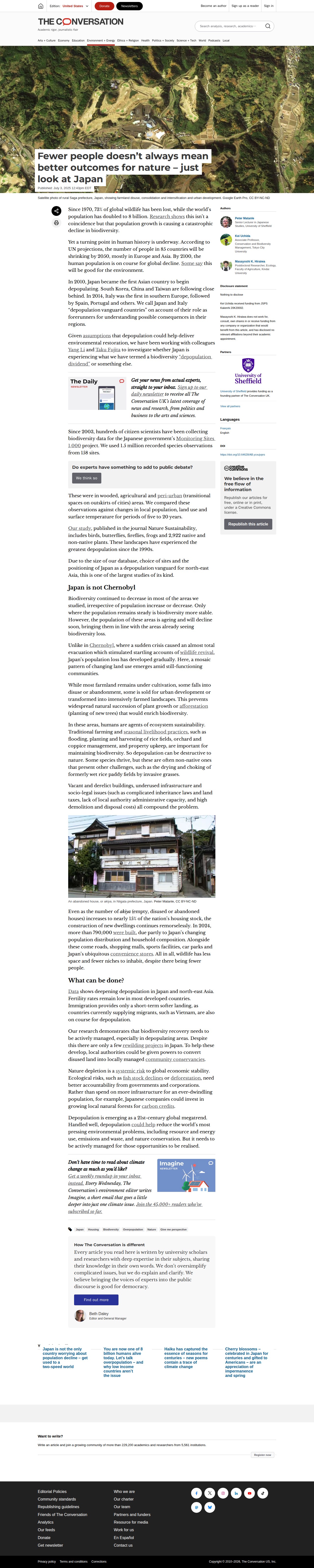 Fewer people doesn’t always mean better outcomes for nature – just look at Japan - 保存されたスクリーンショット