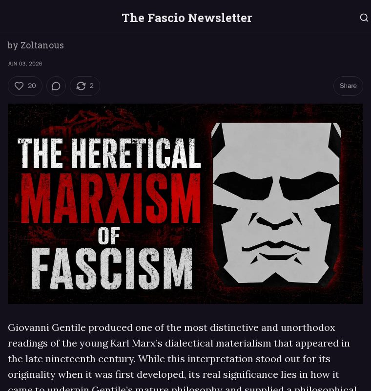 The Heretical Marxism of Fascism - The Fascio Newsletter - 保存されたスクリーンショット
