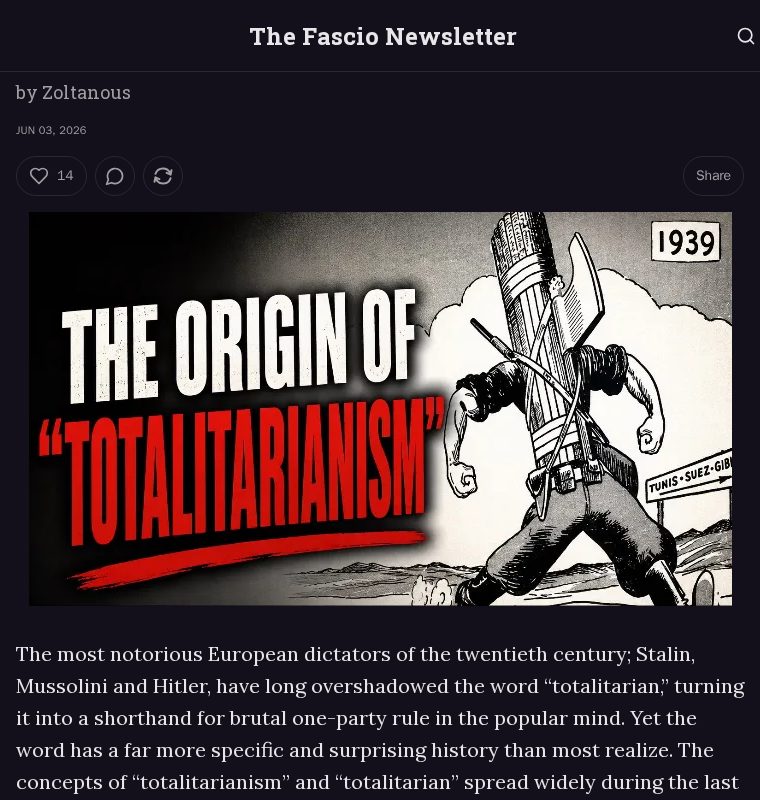 The Origin of “Totalitarianism” - The Fascio Newsletter - 保存されたスクリーンショット