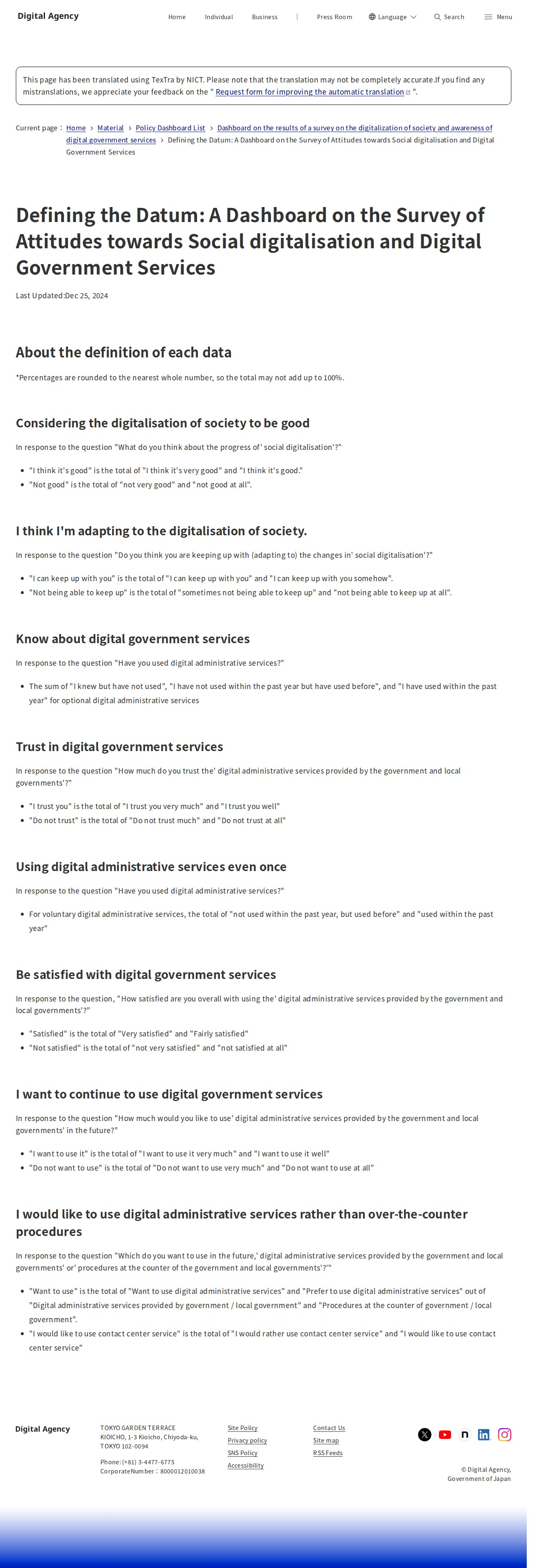 Defining the Datum: A Dashboard on the Survey of Attitudes towards Social digitalisation and Digital Government Services|Digital Agency - 保存されたスクリーンショット