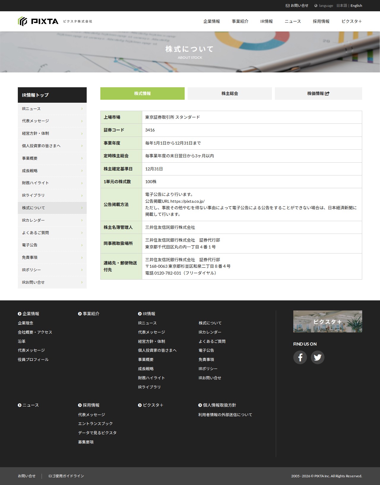 株式情報 | ピクスタ株式会社 - Saved screenshot
