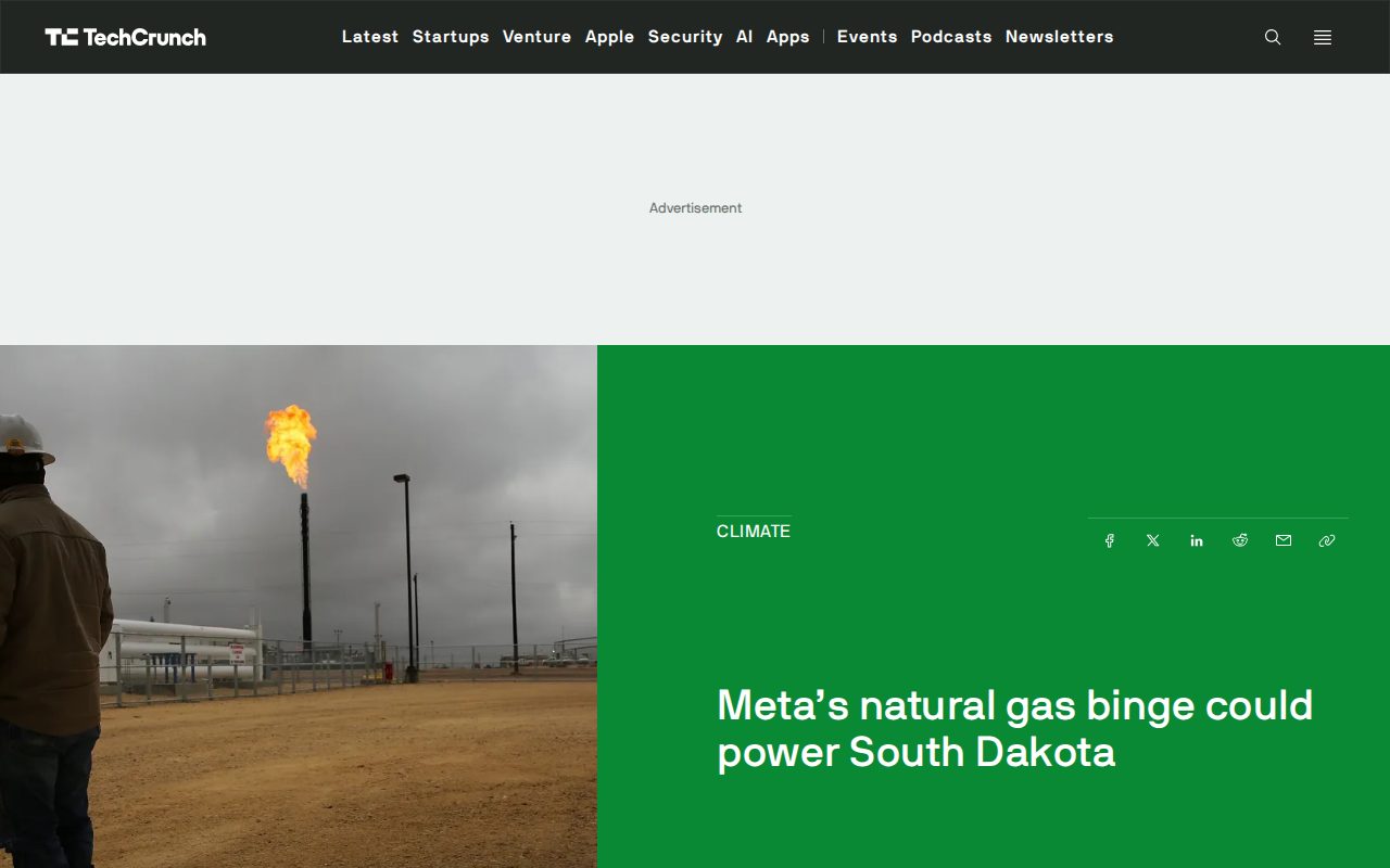 Meta’s natural gas binge could power South Dakota | TechCrunch - Saved screenshot