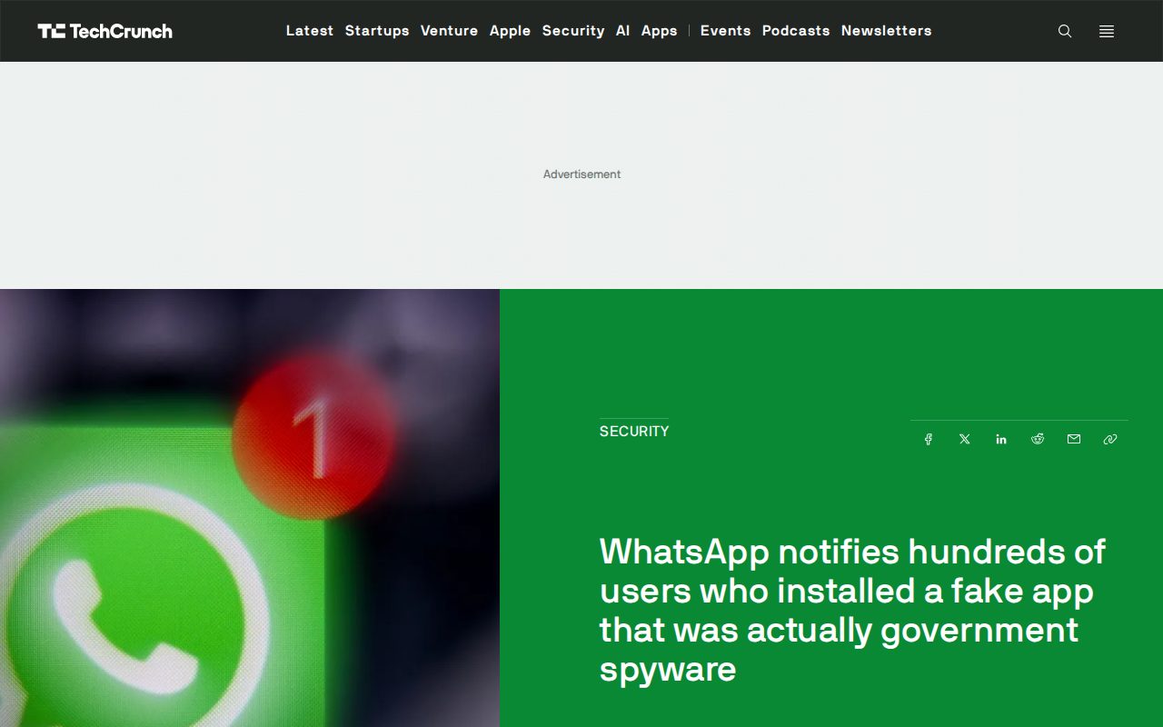 WhatsApp notifies hundreds of users who installed a fake app that was actually government spyware | TechCrunch - Saved screenshot