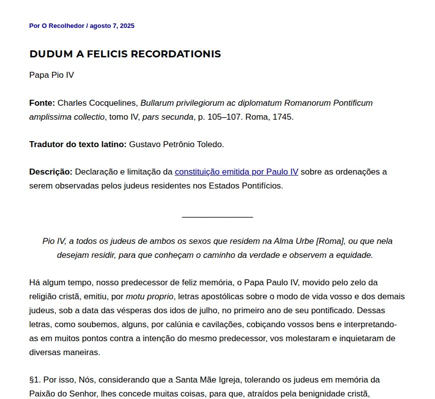 Dudum a felicis recordationis - O Recolhedor - 保存されたスクリーンショット