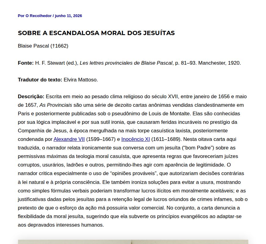 Sobre a escandalosa moral dos jesuítas - O Recolhedor - Saved screenshot