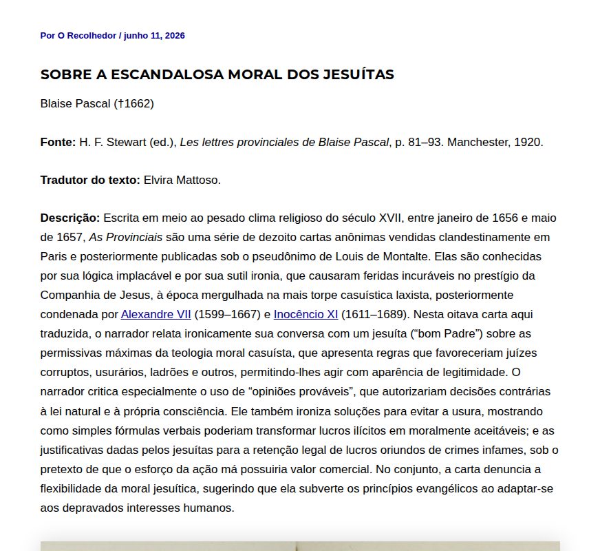 Sobre a escandalosa moral dos jesuítas - O Recolhedor - Saved screenshot