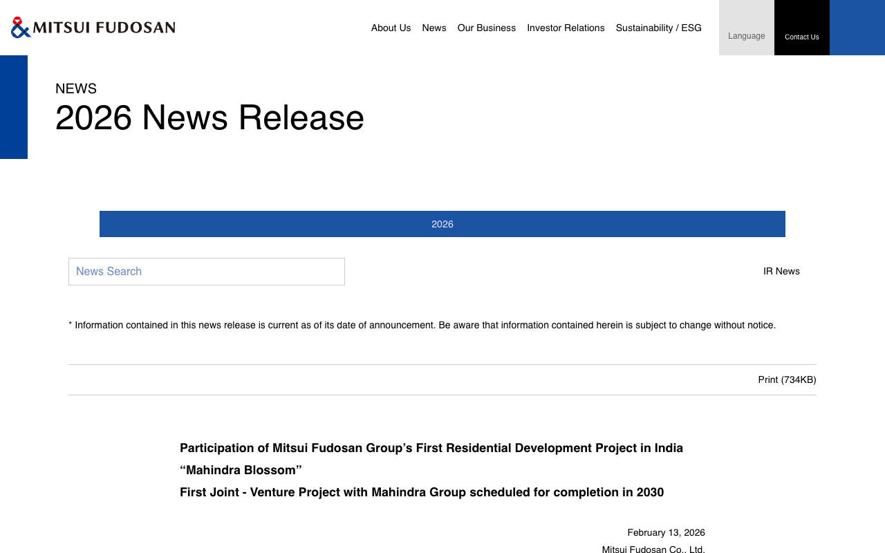 Mitsui Fudosan | Corporate Information | News Releases - 保存されたスクリーンショット