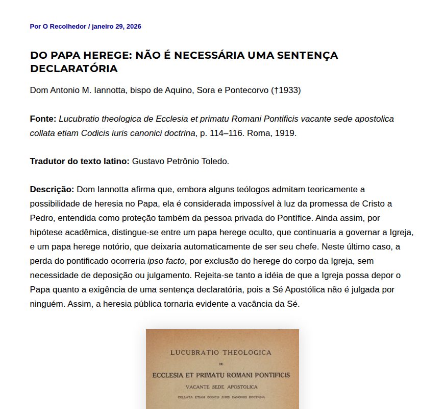 Do papa herege: não é necessária uma sentença declaratória - O Recolhedor - 保存されたスクリーンショット