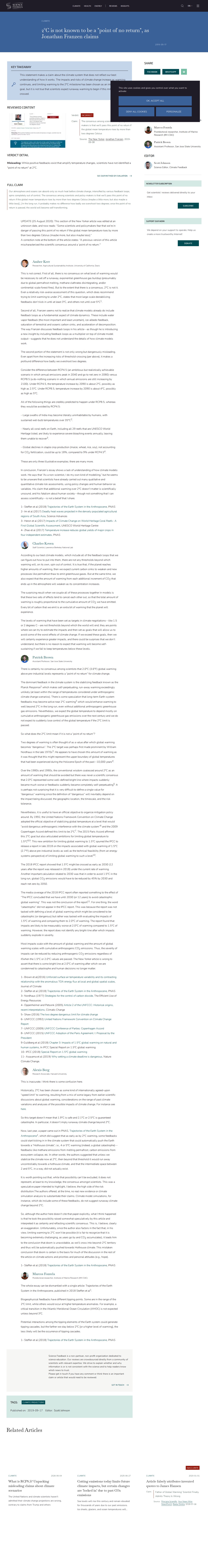 2°C is not known to be a "point of no return", as Jonathan Franzen claims - Science Feedback - Saved screenshot