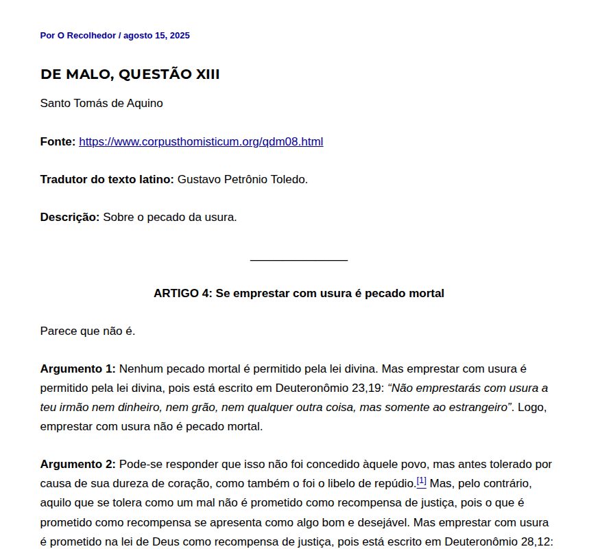 De malo, questão 13, artigo 4: usura - O Recolhedor - 保存されたスクリーンショット
