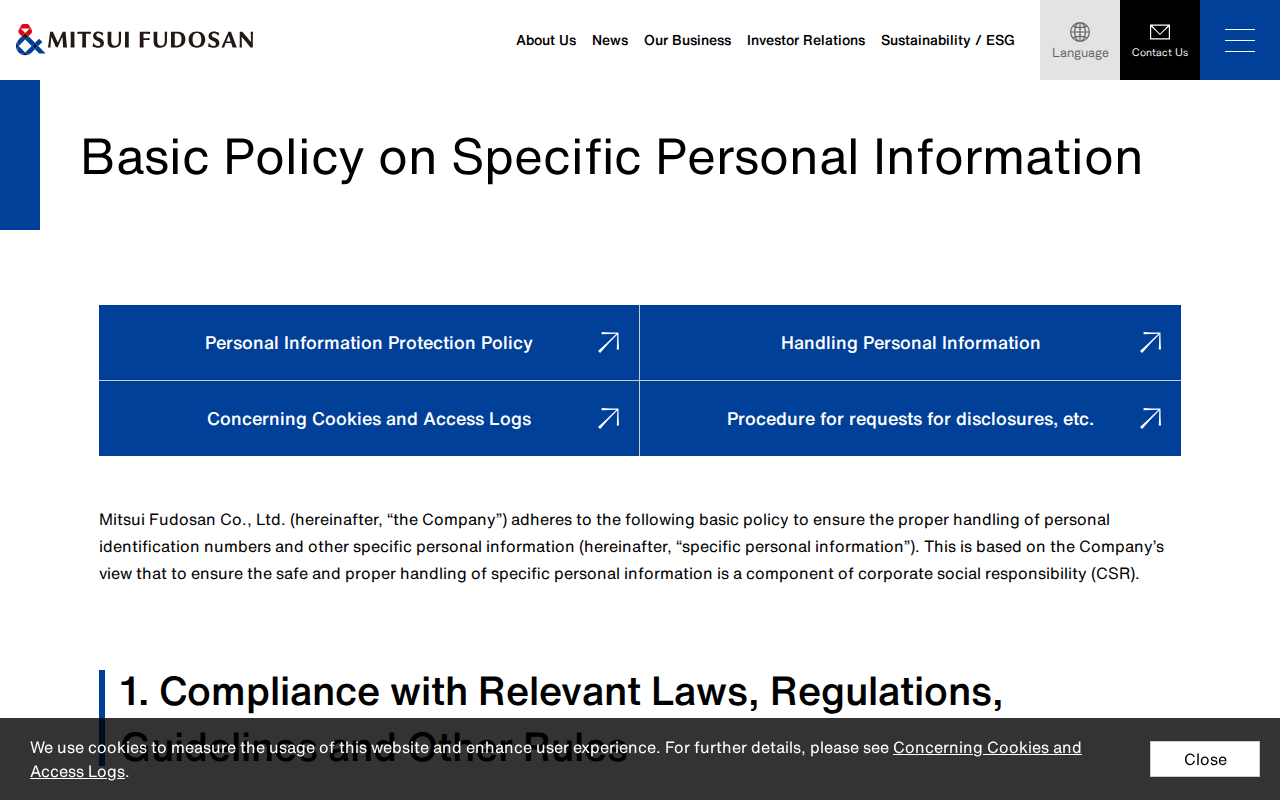 Mitsui Fudosan | Basic Policy on Specific Personal Information - 保存されたスクリーンショット