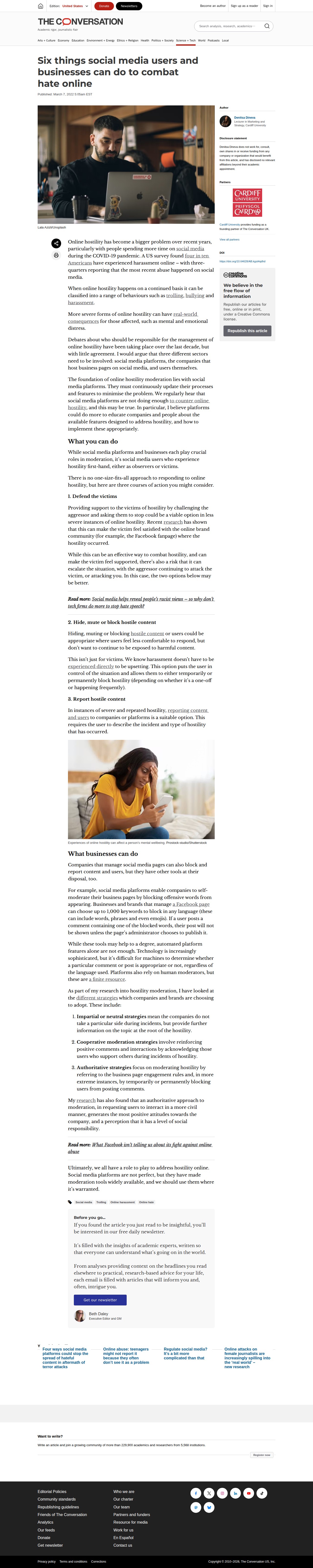 Six things social media users and businesses can do to combat hate online - Saved screenshot