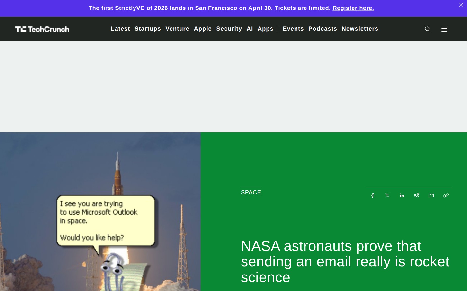 NASA astronauts prove that sending an email really is rocket science | TechCrunch - Saved screenshot