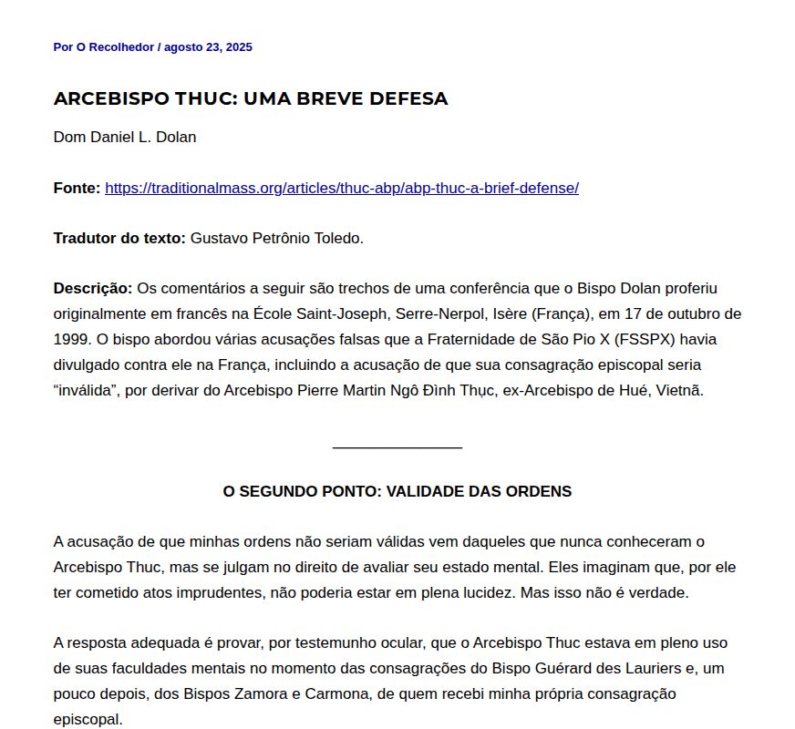 Arcebispo Thuc: uma breve defesa - O Recolhedor - 保存されたスクリーンショット