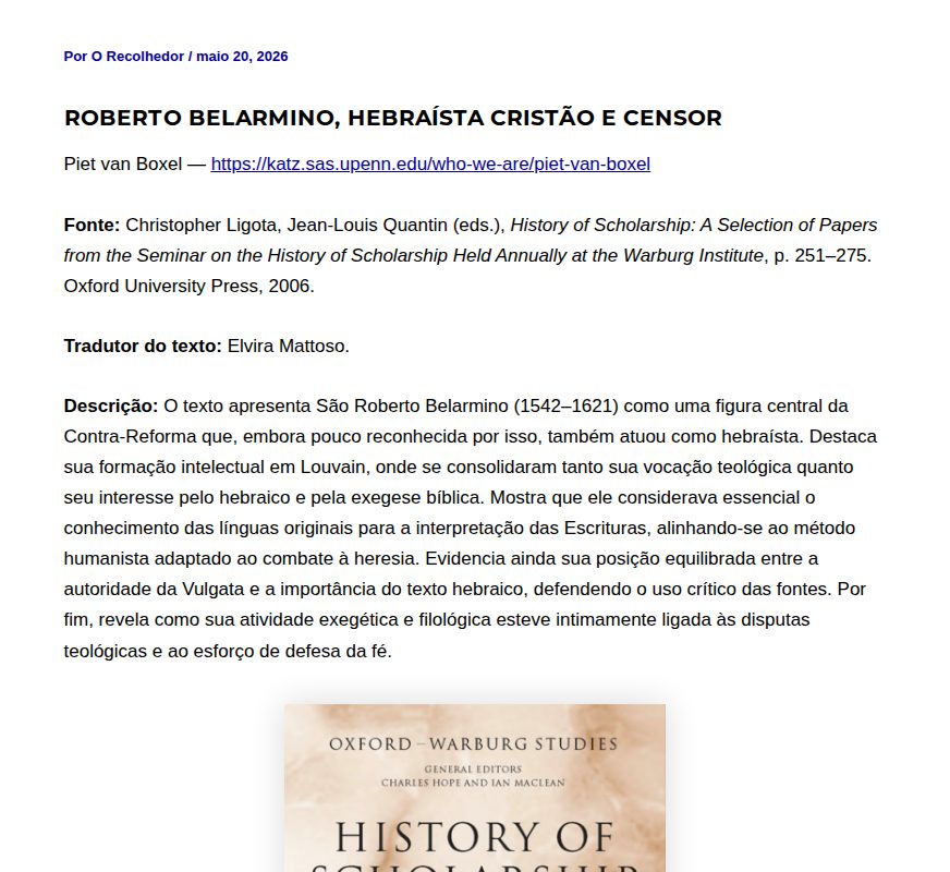 Roberto Belarmino, hebraísta cristão e censor - O Recolhedor - 保存されたスクリーンショット