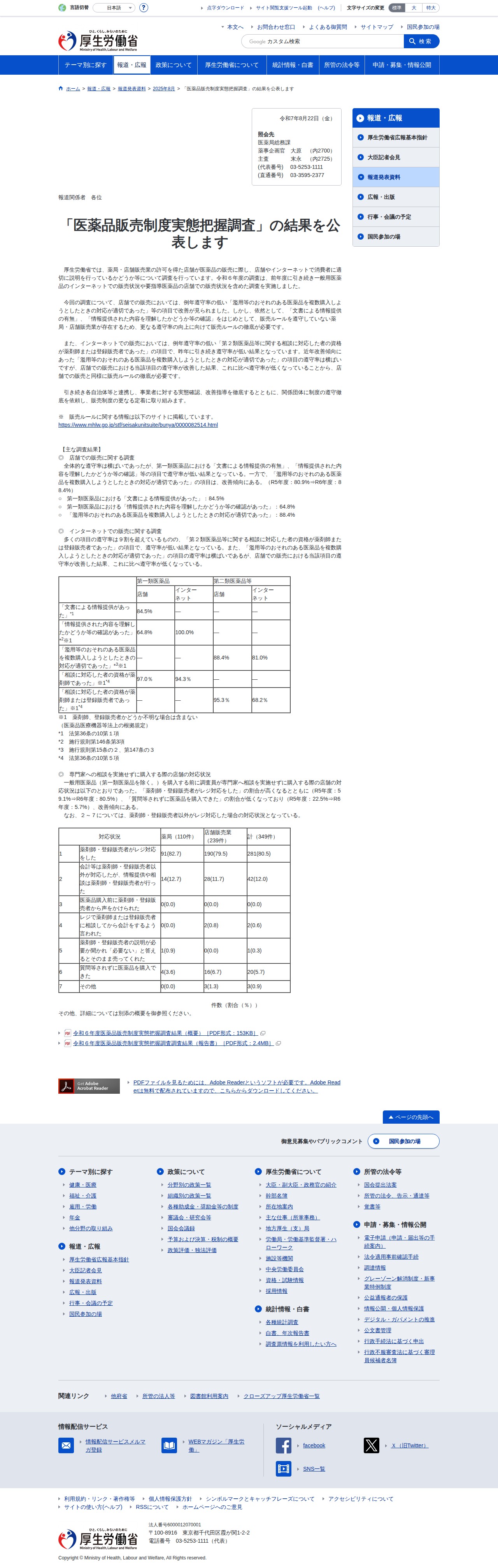 令和6年度医薬品販売制度実態把握調査|厚生労働省 - 保存されたスクリーンショット