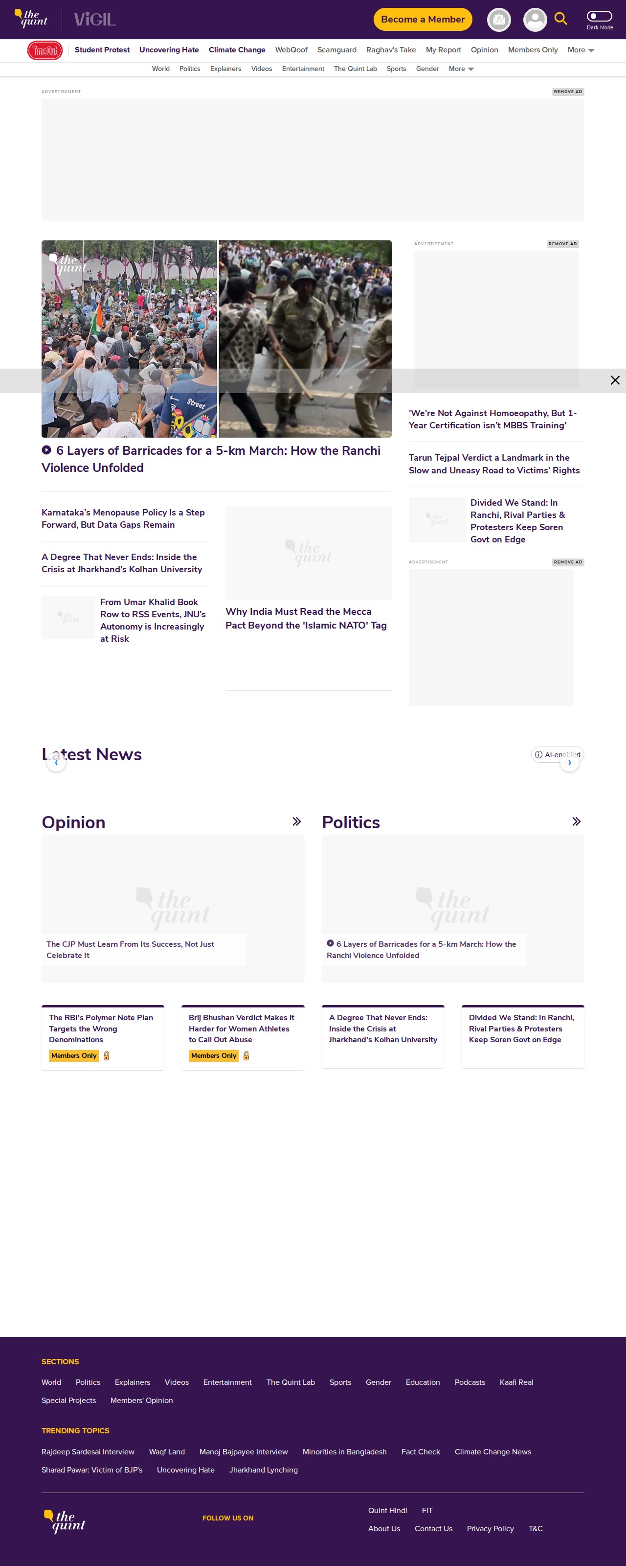 Latest News, Breaking News LIVE, Top News Headlines, Viral Videos News Updates - The Quint - 保存されたスクリーンショット