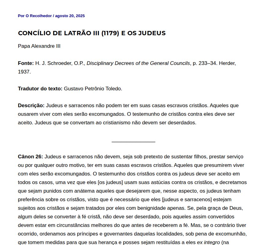 Concílio de Latrão III (1179) e os judeus - O Recolhedor - 保存されたスクリーンショット