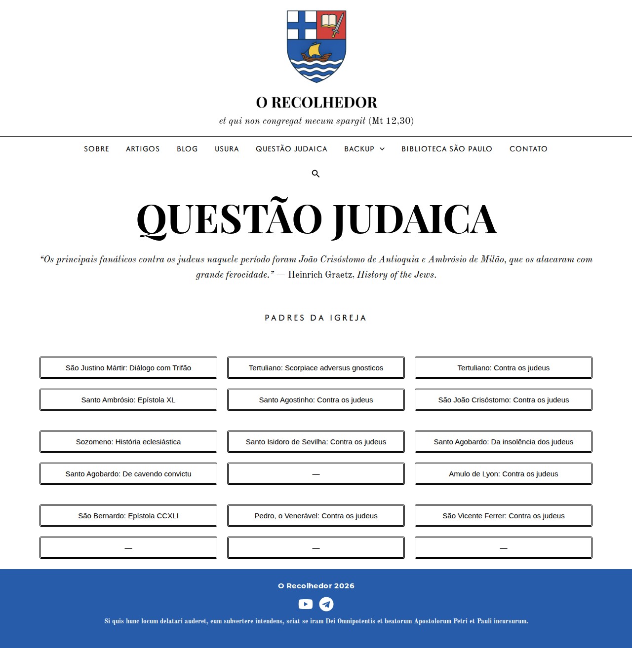Questão Judaica: Padres da Igreja - O Recolhedor - 保存されたスクリーンショット