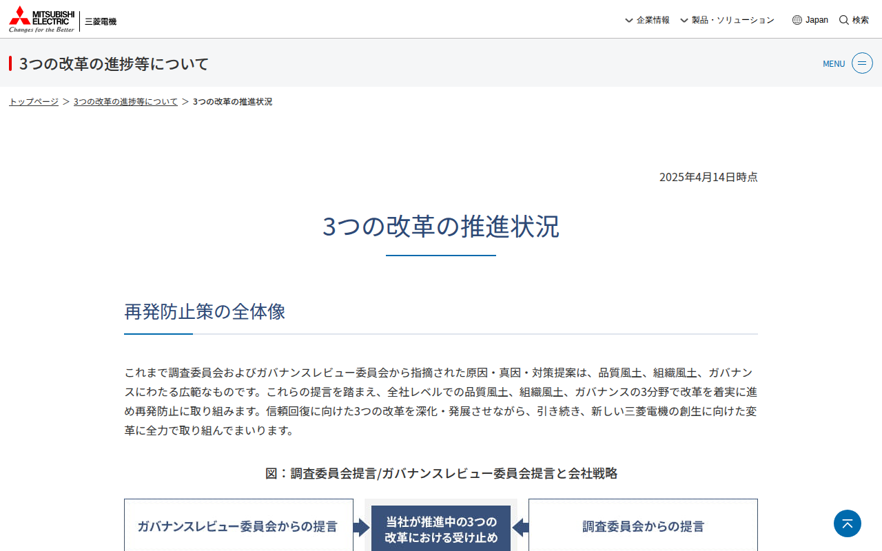 3つの改革の推進状況 | 三菱電機 - 保存されたスクリーンショット
