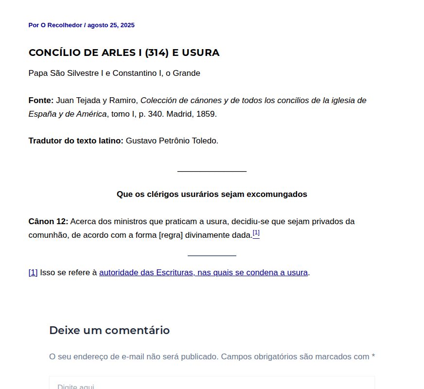 Concílio de Arles I (314) e usura - O Recolhedor - 保存されたスクリーンショット