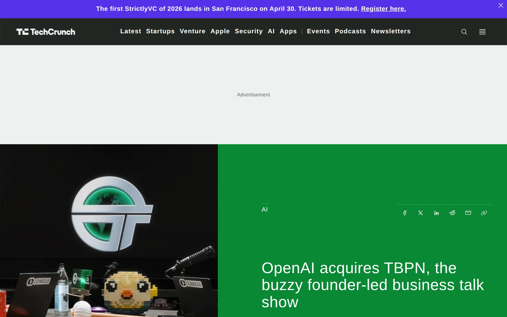 OpenAI acquires TBPN, the buzzy founder-led business talk show | TechCrunch - Saved screenshot