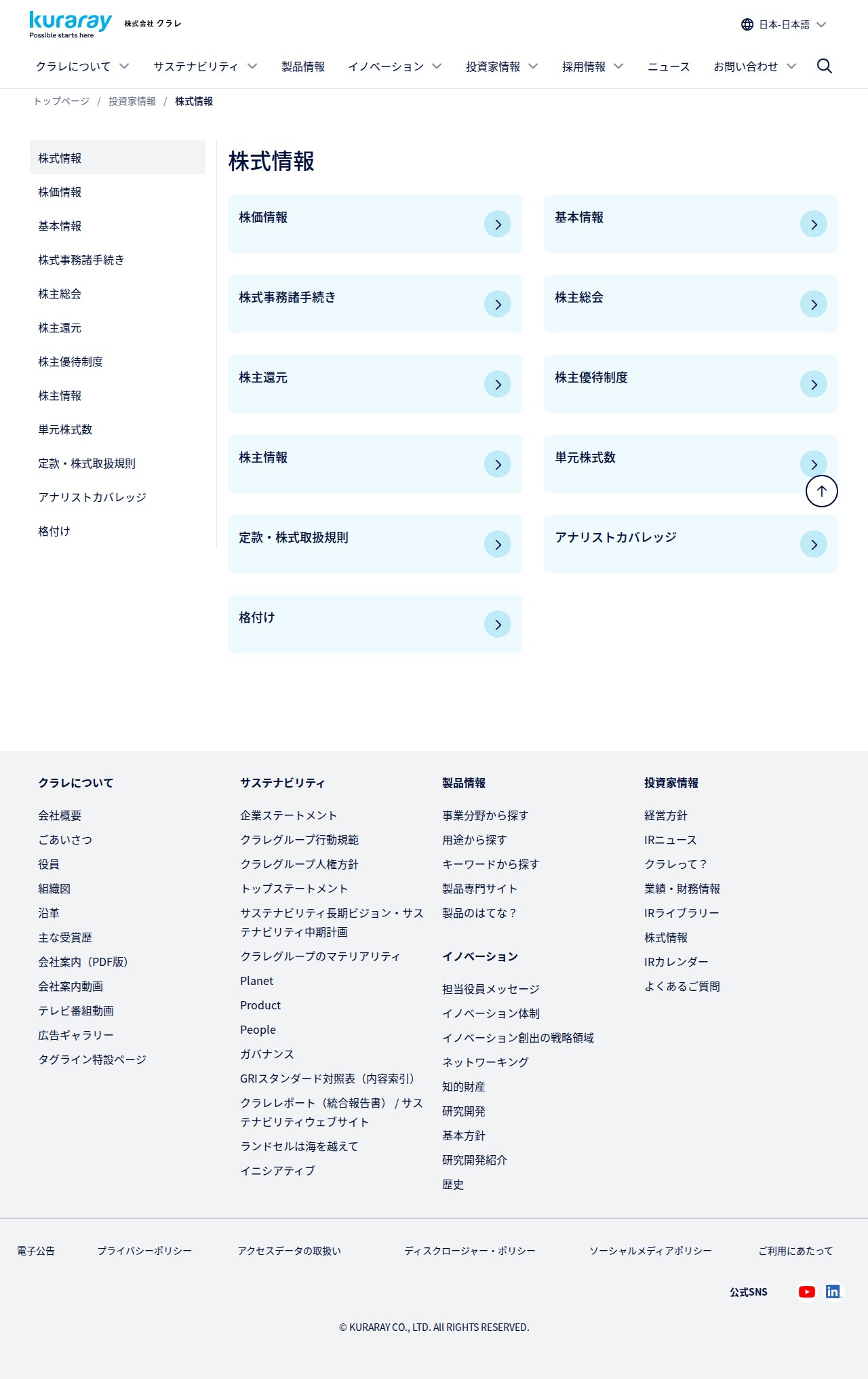 株式情報 | 株式会社クラレ - Saved screenshot