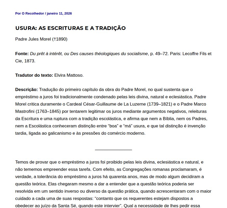 Usura: as Escrituras e a Tradição - O Recolhedor - 保存されたスクリーンショット