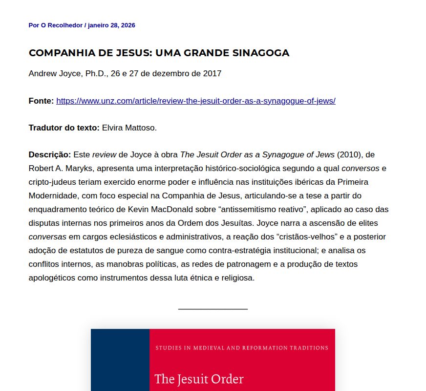 Companhia de Jesus: uma grande sinagoga - O Recolhedor - Saved screenshot