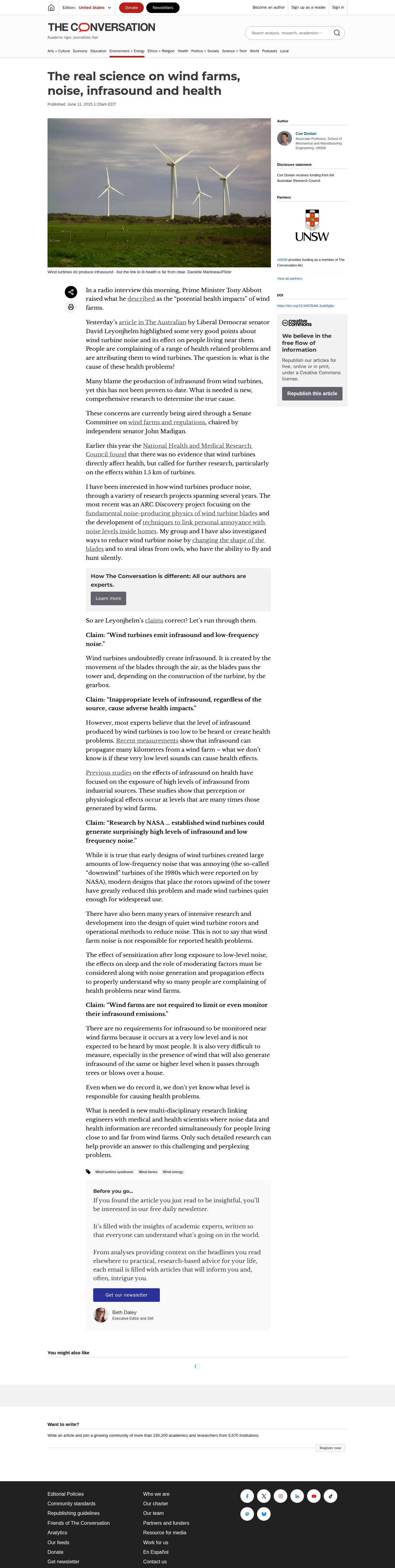 The real science on wind farms, noise, infrasound and health - 保存されたスクリーンショット