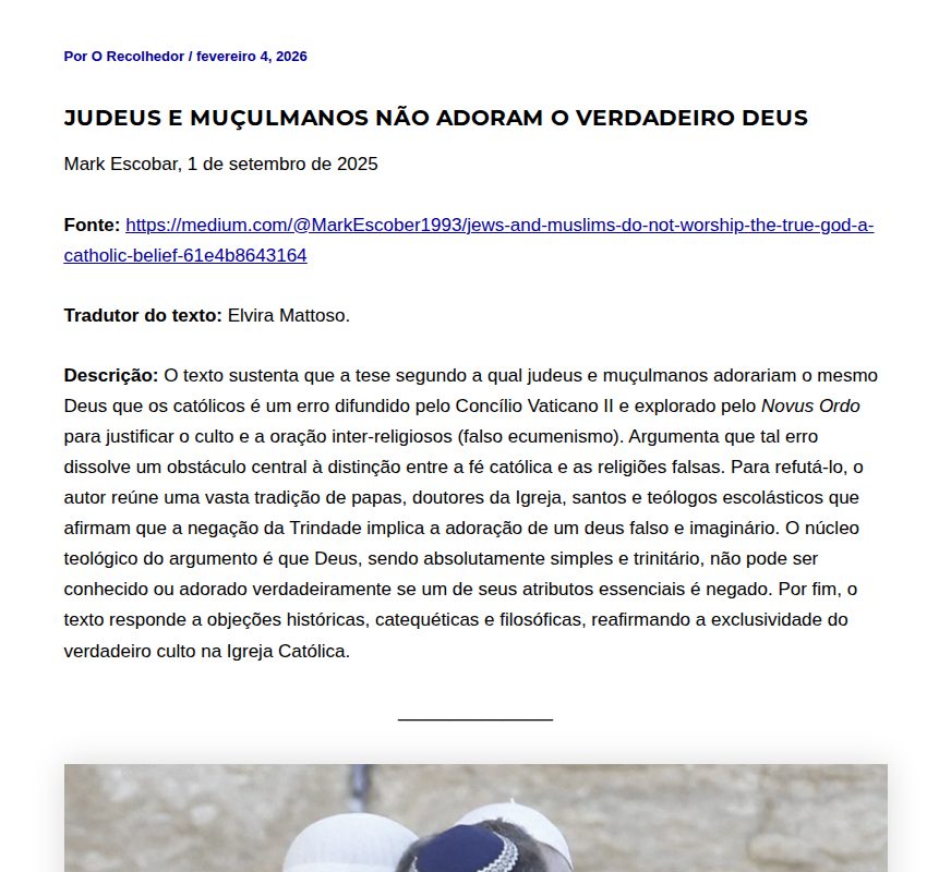 Judeus e muçulmanos não adoram o verdadeiro Deus - O Recolhedor - 保存されたスクリーンショット
