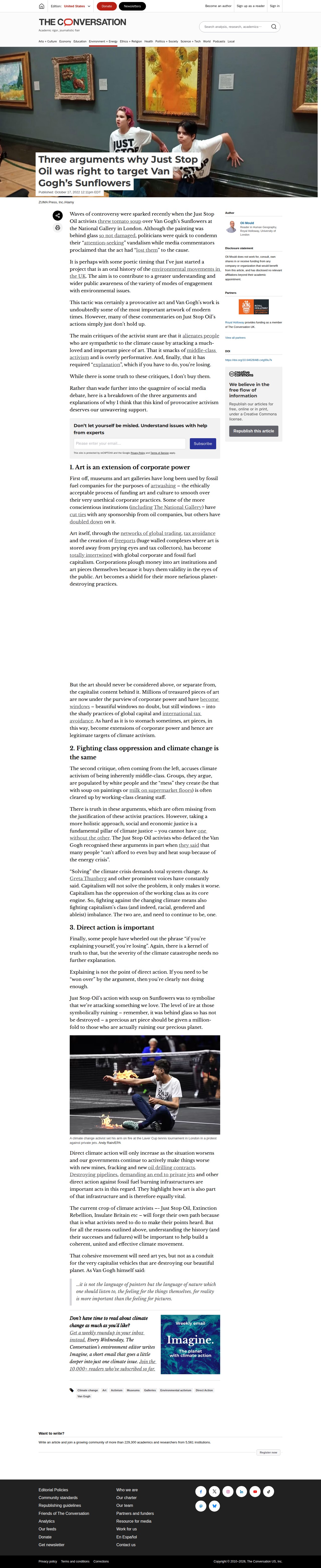 Three arguments why Just Stop Oil was right to target Van Gogh’s Sunflowers - Saved screenshot