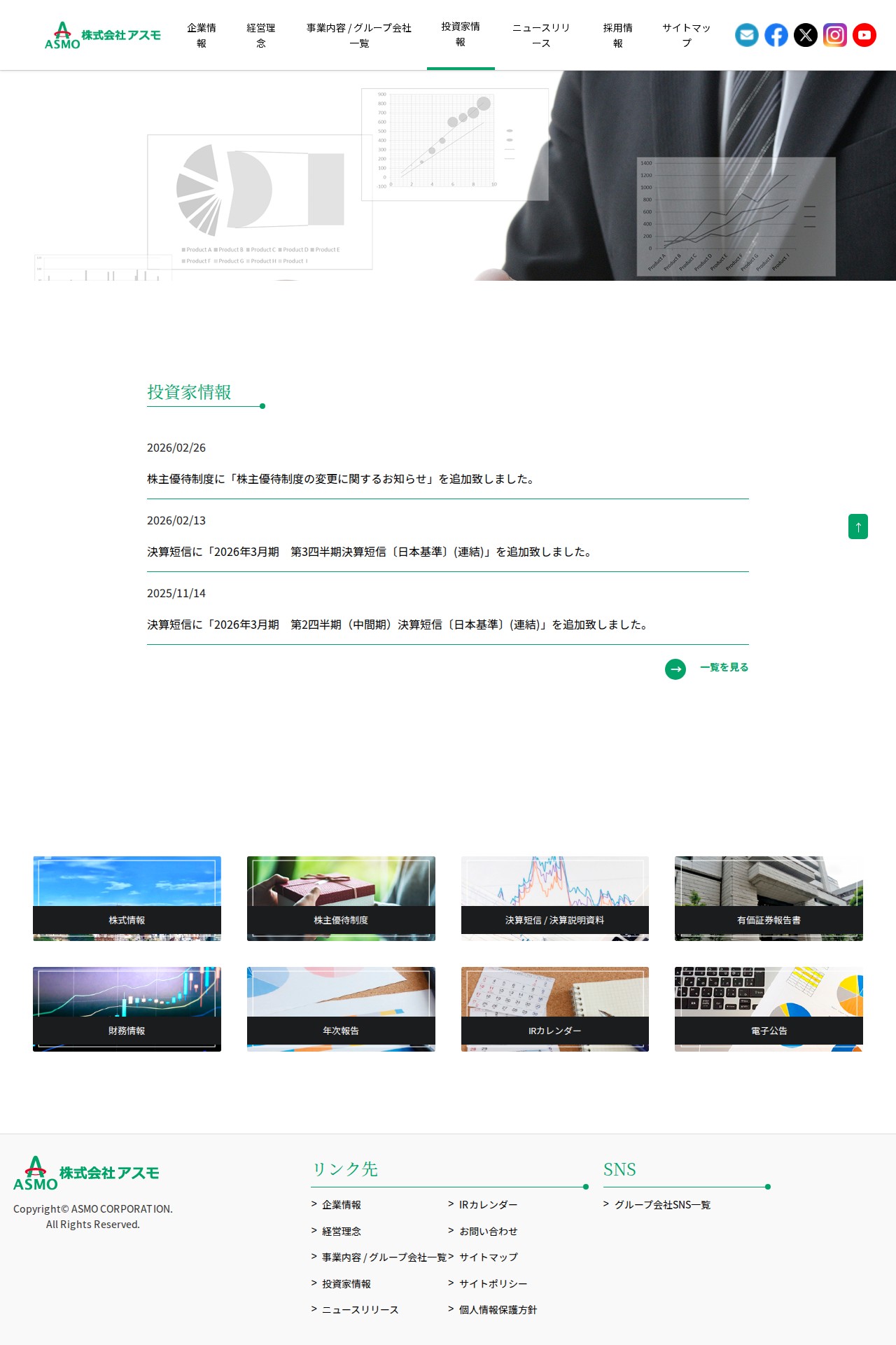 投資家情報 | 株式会社アスモ - Saved screenshot