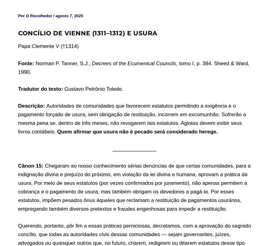 Concílio de Vienne (1311–1312) e usura - O Recolhedor - 保存されたスクリーンショット