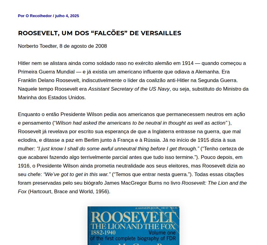 Roosevelt, um dos "falcões" de Versailles - O Recolhedor - 保存されたスクリーンショット