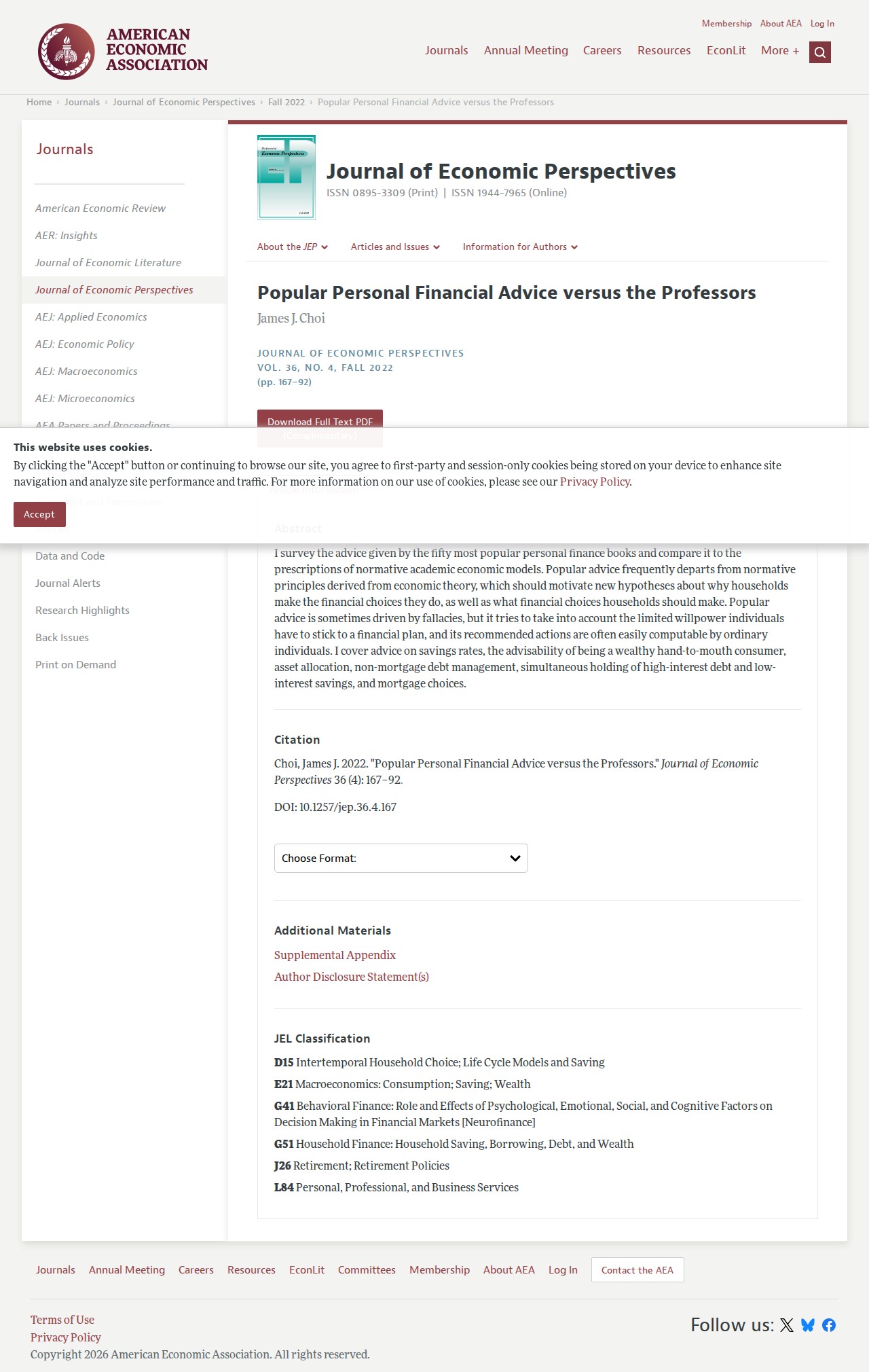 Popular Personal Financial Advice versus the Professors - American Economic Association - 保存されたスクリーンショット