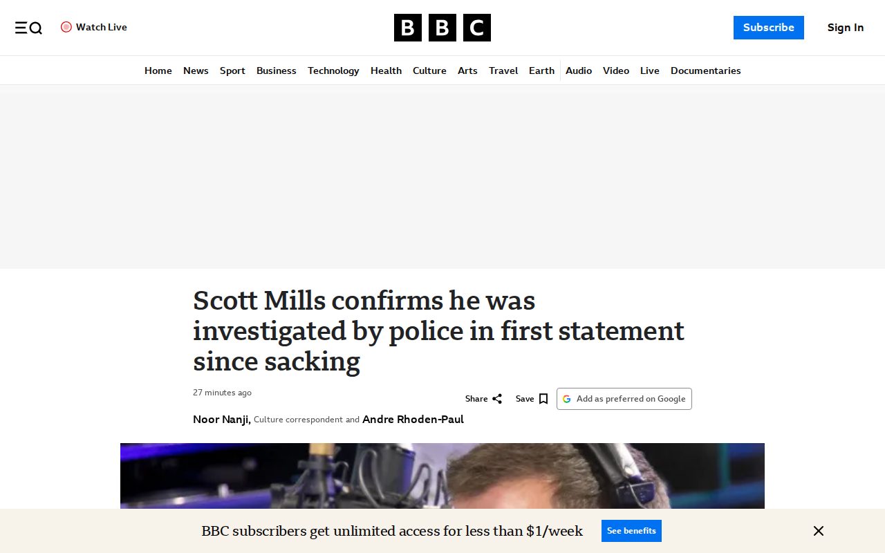 Scott Mills confirms he was investigated by police in first statement since sacking - 保存されたスクリーンショット