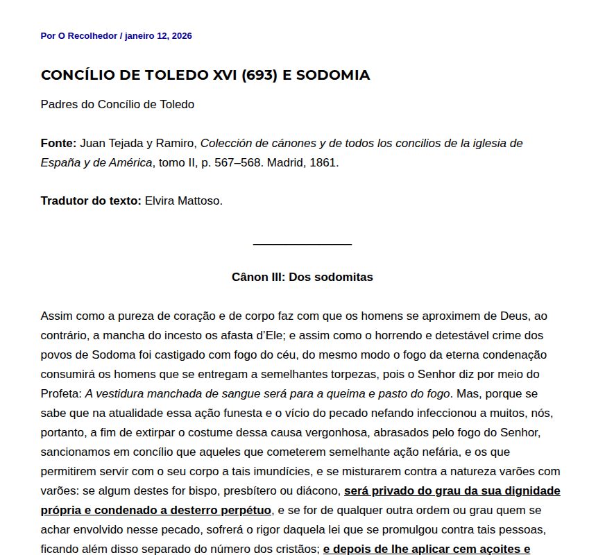 Concílio de Toledo XVI (693) e sodomia - O Recolhedor - 保存されたスクリーンショット