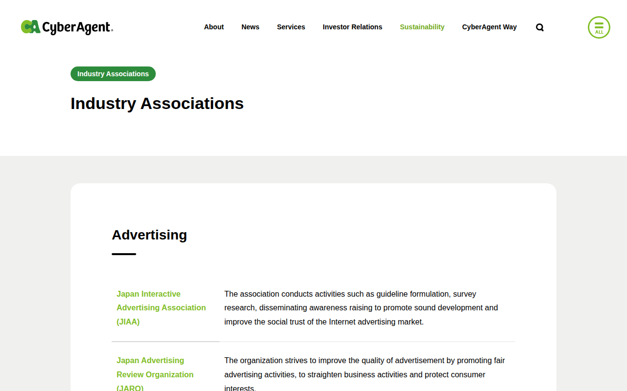 Industry Associations | CyberAgent, Inc. - 保存されたスクリーンショット