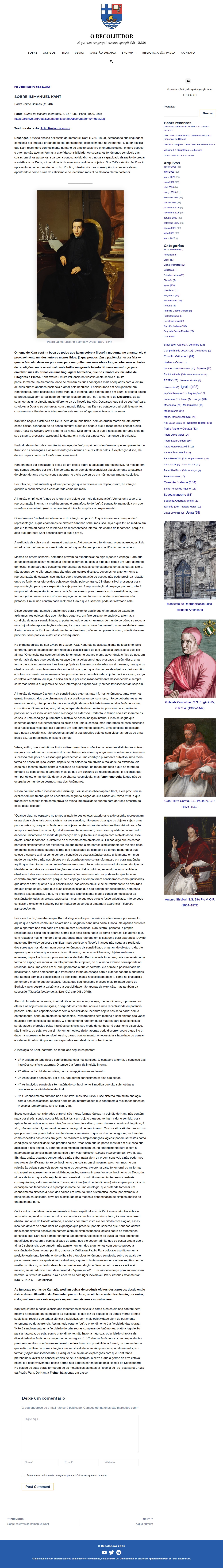 Sobre Immanuel Kant (Padre Jaime Balmes) - O Recolhedor - 保存されたスクリーンショット