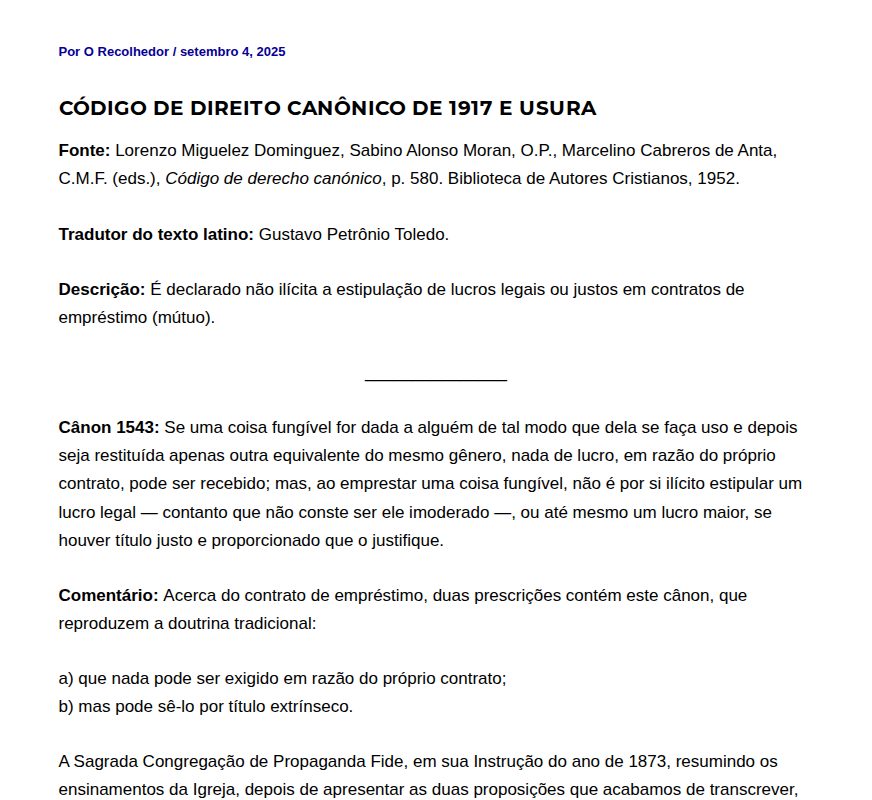 Código de Direito Canônico de 1917 e usura - O Recolhedor - 保存されたスクリーンショット