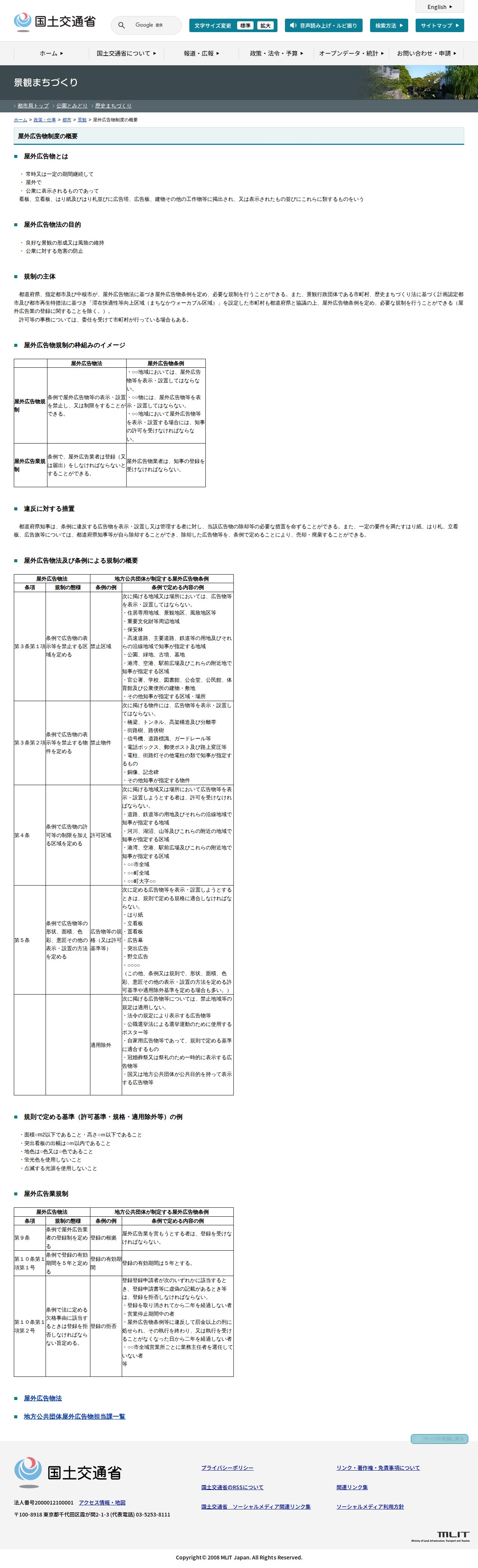 景観:屋外広告物制度の概要 - 国土交通省 - 保存されたスクリーンショット