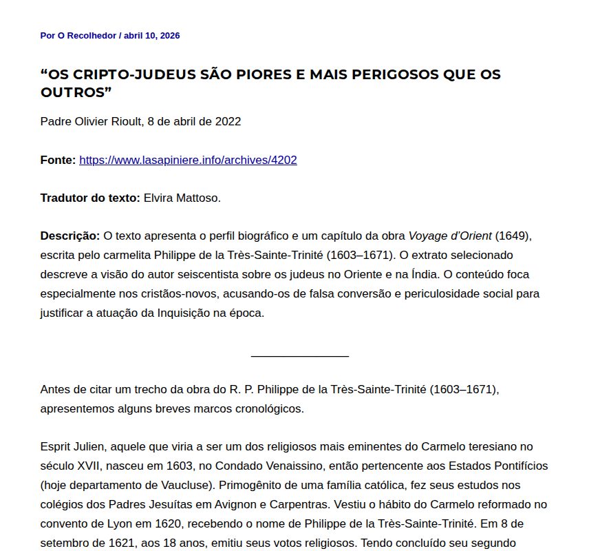 “Os cripto-judeus são piores e mais perigosos que os outros” - O Recolhedor - 保存されたスクリーンショット