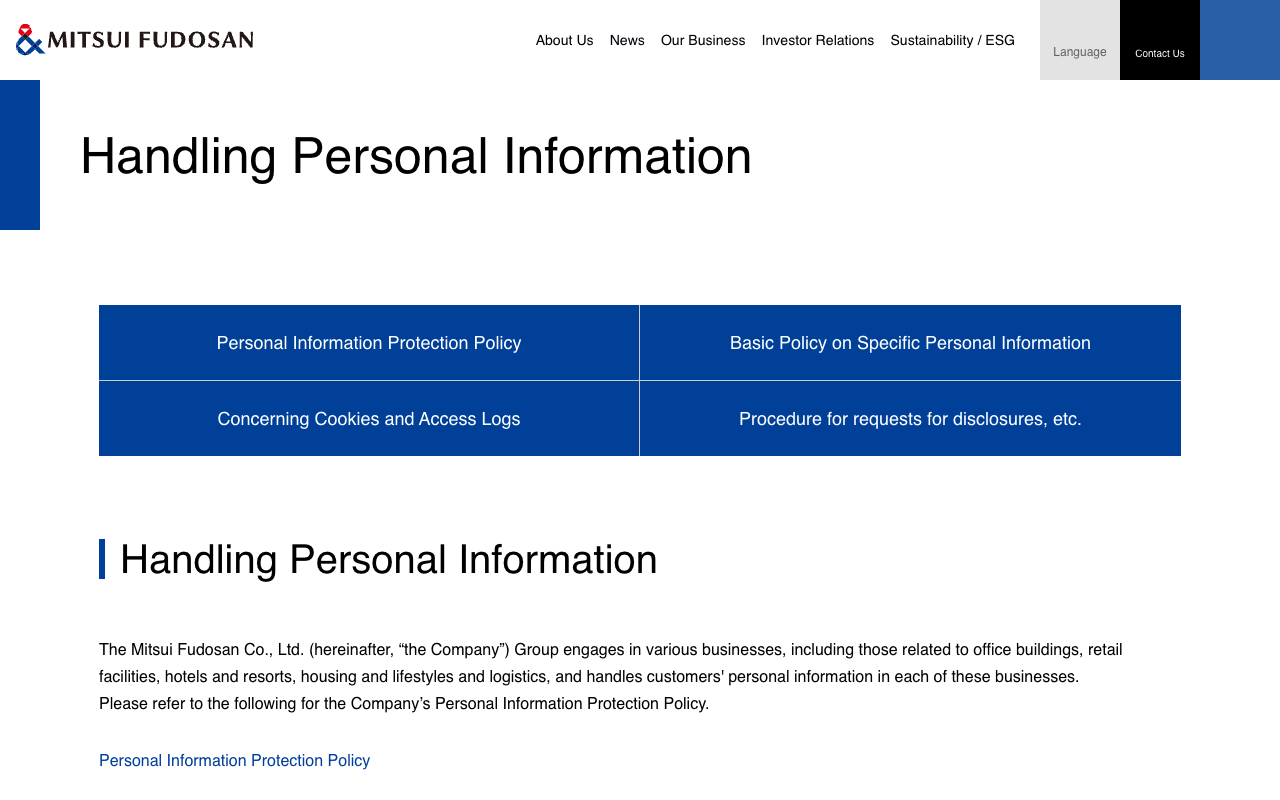 Mitsui Fudosan | Privacy Policy | Concerning Protection of Personal Information - 保存されたスクリーンショット