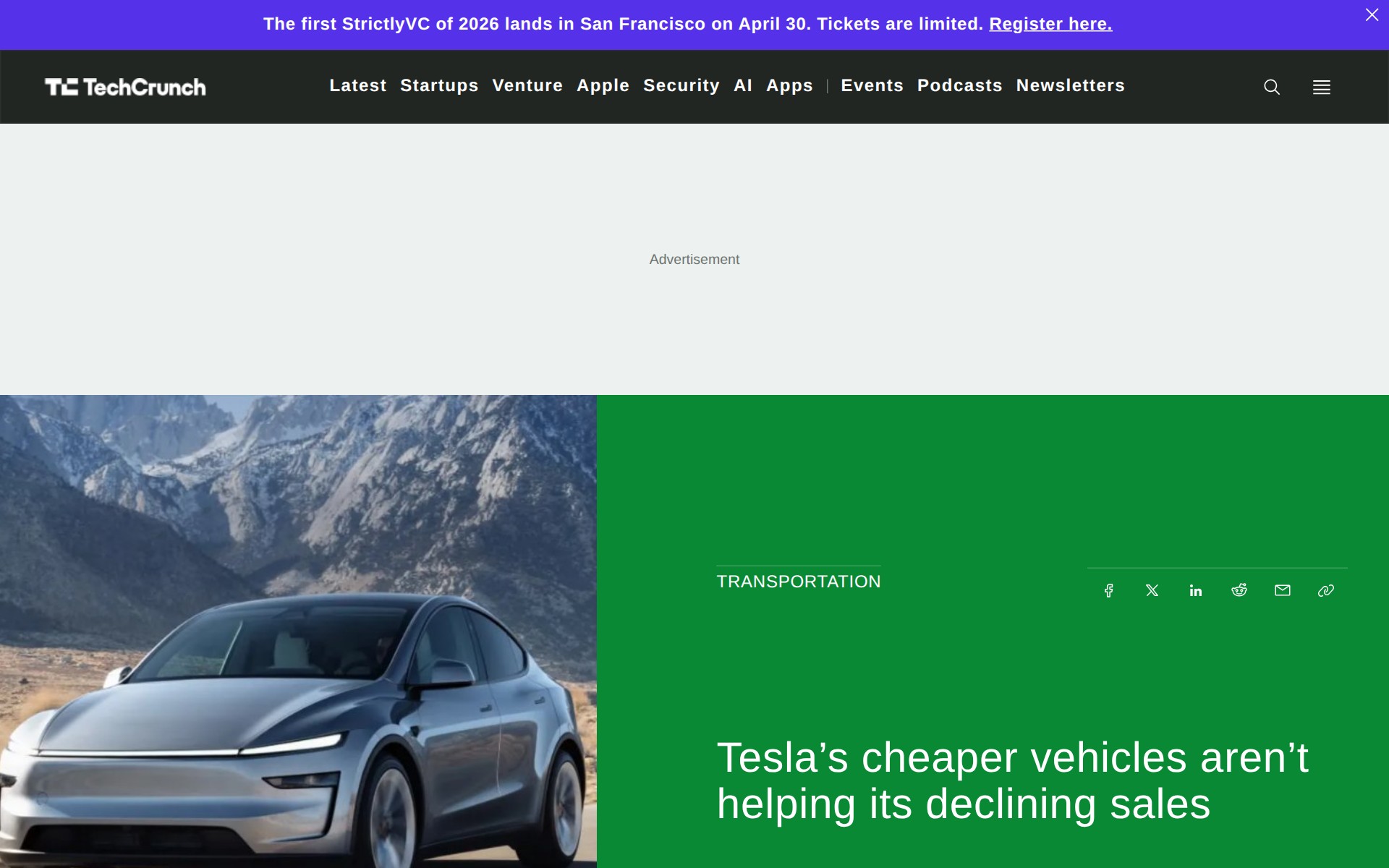 Tesla’s cheaper vehicles aren’t helping its declining sales | TechCrunch - Saved screenshot