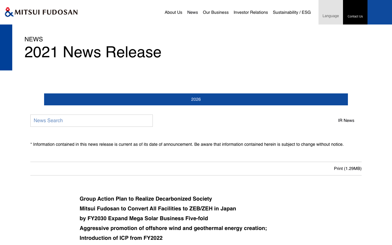 Mitsui Fudosan | Corporate Information | News Releases - Saved screenshot